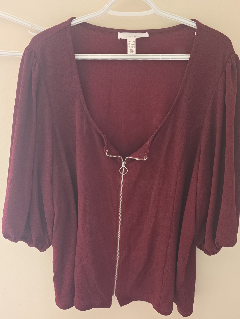 Addition Elle Deep Burgundy Zip-Front Blouse